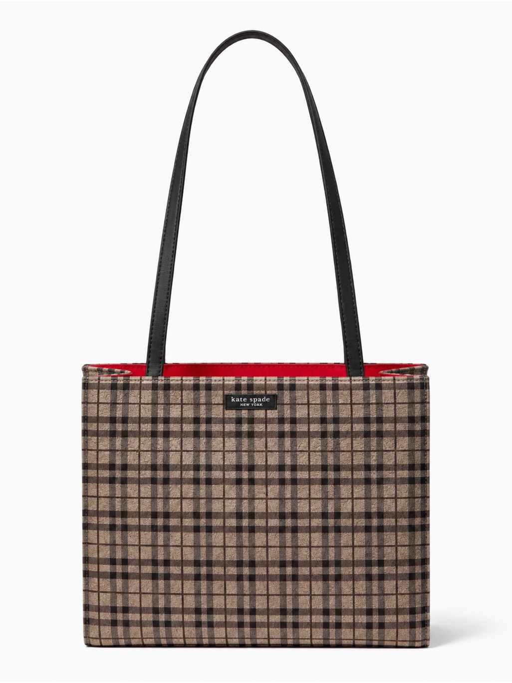 Vintage Kate Spade New York Brown Plaid Structured Shoulder Tote